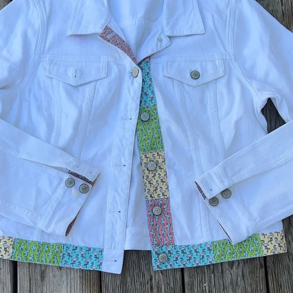 Vineyard vines medium women White Denim Jacket with Colorful Accents - Picture 2 of 6